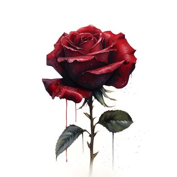 Red Bleeding Rose isolated on white, Generative AI