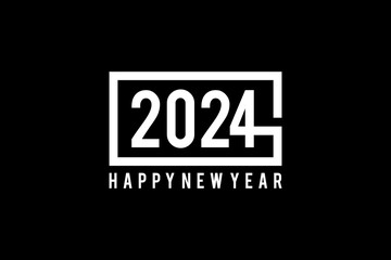 Happy New Year 2024 typography concept with box frame. 2024 new year celebration concept
