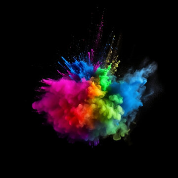 Abstract colorful smoke, smoke bombs on black background. Abstract colored background, created with Generative AI technology
