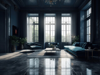 Stylish composition of cozy living room interior 