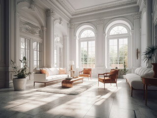 Stylish composition of cozy living room interior Created with Generative AI technology.