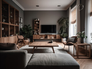 Fototapeta na wymiar Stylish composition of cozy living room interior Created with Generative AI technology.