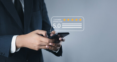 Customer or User give rating to service experiences review satisfaction feedback survey on online application, Customer can evaluate quality of service leading to reputation ranking of business.