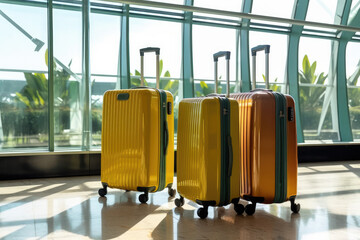 Luggage cases in front of the terminal window.