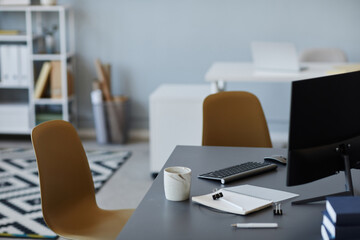 Background image of empty meeting room in office setting, copy space
