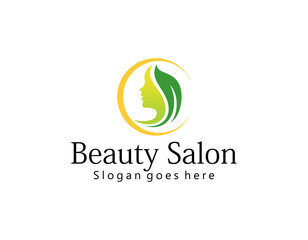 woman hair leaf salon gold gradient logo design 