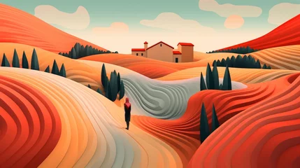 Zelfklevend Fotobehang Italian Landscape-inspired Paper Cut-up Drawing In Emotive Color Fields © Digital Galaxy