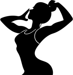 Black silhouette illustration of a female yoga trainer in practice 