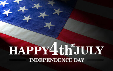 Fototapeta na wymiar HAPPY 4th of JULY, text on USA flag background. US America National Holiday celebration