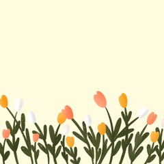 colorful tulip flowers vector seamless pattern on the yellow background.