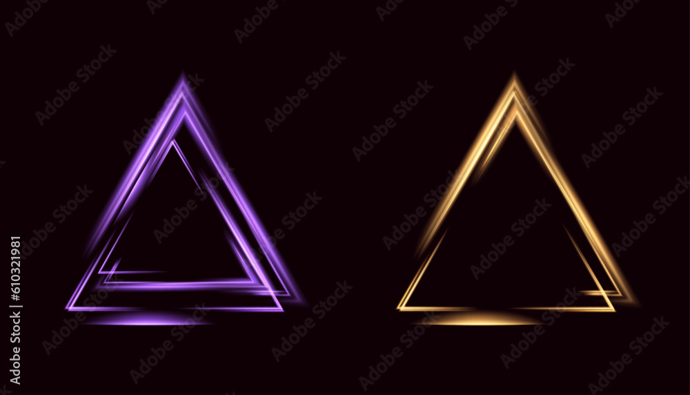 Poster shining bright purple triangle. frame with light effects. vector illustration. place for text and pr