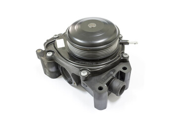 Water pump for car cooling system on white background, isolated, Car maintenance service.