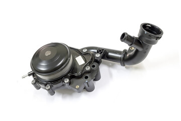 Water pump for car cooling system on white background, isolated, Car maintenance service.