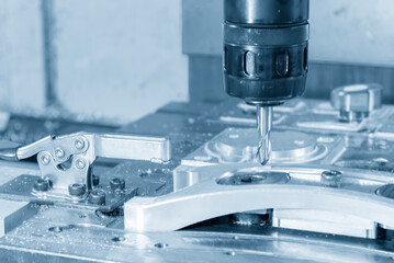 The high precision automotive parts milling process on CNC milling machine with ball end mill tool.