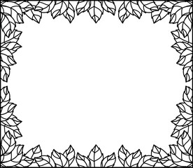 Leaves horizontal frame - vector linear picture for coloring or design. Outline. Rectangular frame of leaves for a coloring book or decoration of drawings or text.