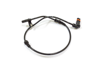 Anti-lock braking system (ABS) sensor on white background, Car maintenance service.