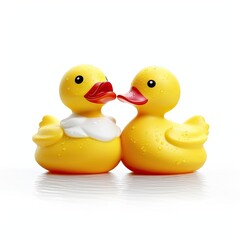 Rubber duck toy on white background. Two cute rubber duck on white background, generative AI