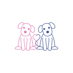 Dog and dog. Two dogs, isolated on white background. Dog's love. Dogs silhouette. Vector illustration.