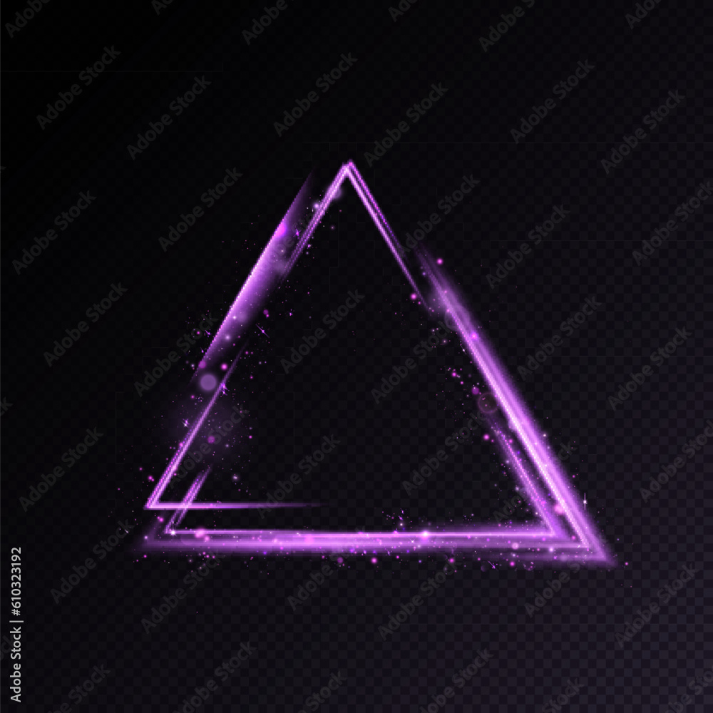 Poster shining bright purple triangle. frame with light effects. vector illustration. place for text and pr