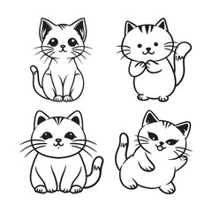 Set of cat hand drawn line art