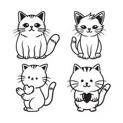 Set of cat hand drawn line art