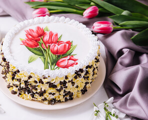 international women's day cake with flowers