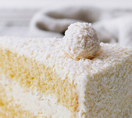 Coconut layered, raffaello cake close up