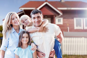 Beautiful happy young family have fun together outdoors.