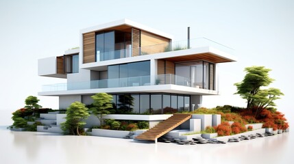 Fototapeta na wymiar Exterior View of modern House isolated, Generative Ai