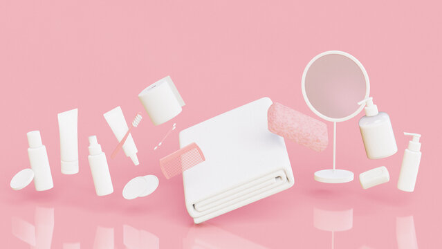 Personal hygiene products set. 3D render