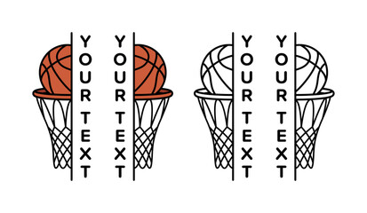 Half Basketball Ball and Hoop Split Frame for Vertical Text © Kateryna