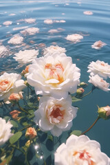 Flowers floating on the water surface.