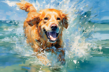 dog running at sea