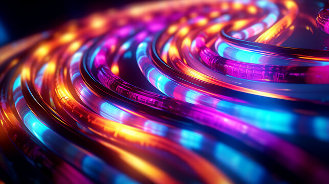 Cables glowing in neon colors orange, pink and blue - Generative AI