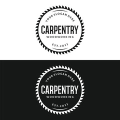 Fototapeta premium Wood saw premium logo template design with vintage carpentry tools.Logo for business, carpentry, lumberjack, label, badge.