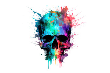 skull painted with watercolors isolated on white background. AI generation