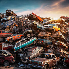 car graveyard, Abandoned vehicles, ai generated - obrazy, fototapety, plakaty