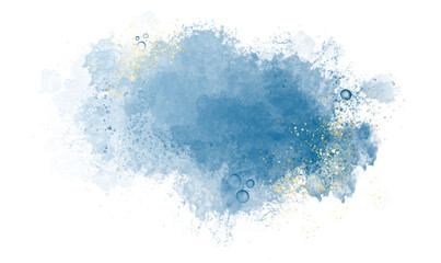 Pastel sky blue, green or navy watercolor brush stroke splash with luxury golden frame and glitter gold lines round contour frame for banner or logo wedding elements