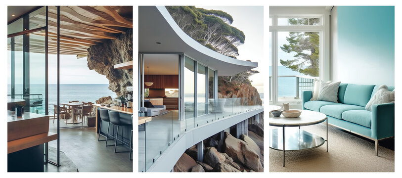 set of beachside lounge photo templates. travel or vacation concept, generative ai