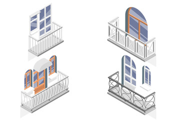 3D Isometric Flat  Set of Balconies