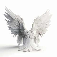 Angel wings in pure white isolated on white background, a representation of innocence and purity. AI Generative