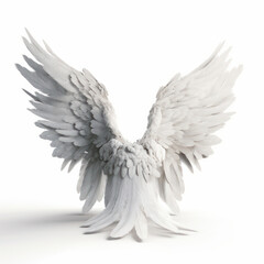 Fototapeta premium Angel wings in pure white isolated on white background, a representation of innocence and purity. AI Generative