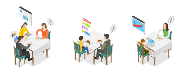 3D Isometric Flat  Conceptual Illustration of Screen Time