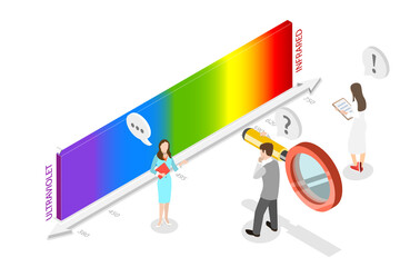 3D Isometric Flat  Conceptual Illustration of Different Types Of Electromagnetic Radiation By Their Wavelengths