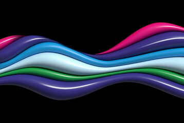 3D colorful abstract wave flow. Liquid geometric shapes. Abstract vector design element