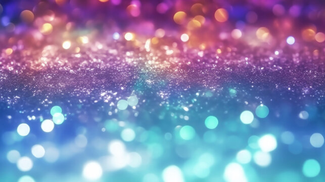 Abstract colorful christmas bokeh background. Blue, pink colors. 