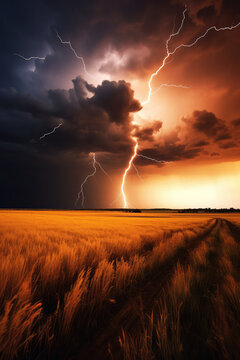 Lightning on the grassland.