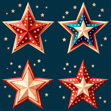 Stars Vectors art For 4th Of July, isolated on white background, Vector Illustration.