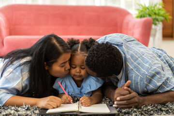 Portrait of enjoy happy love black family. play, having fun, daughter, parenthood, care, african...