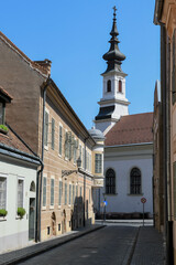Obraz premium Old alley and Lutheran church of Buda at Budapest on Hungary